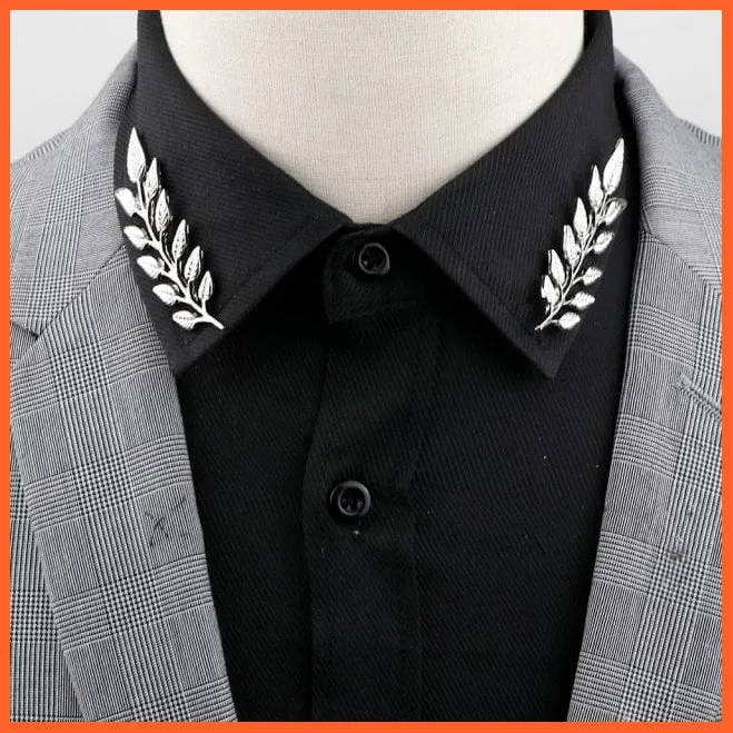 Vintage Tree Leaf Collar Brooch Pins | Hollowed Out Crown Shirts Suit Jewellery