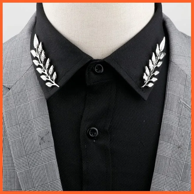Vintage Tree Leaf Collar Brooch Pins | Hollowed Out Crown Shirts Suit Jewellery