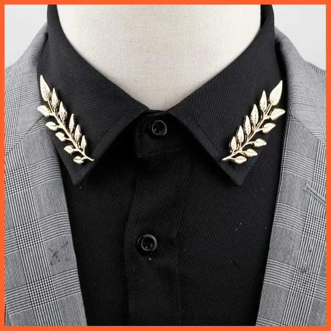 Vintage Tree Leaf Collar Brooch Pins | Hollowed Out Crown Shirts Suit Jewellery