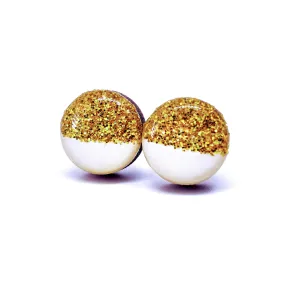 White and Gold Sparkle Stud Earrings by Candi Cove Designs