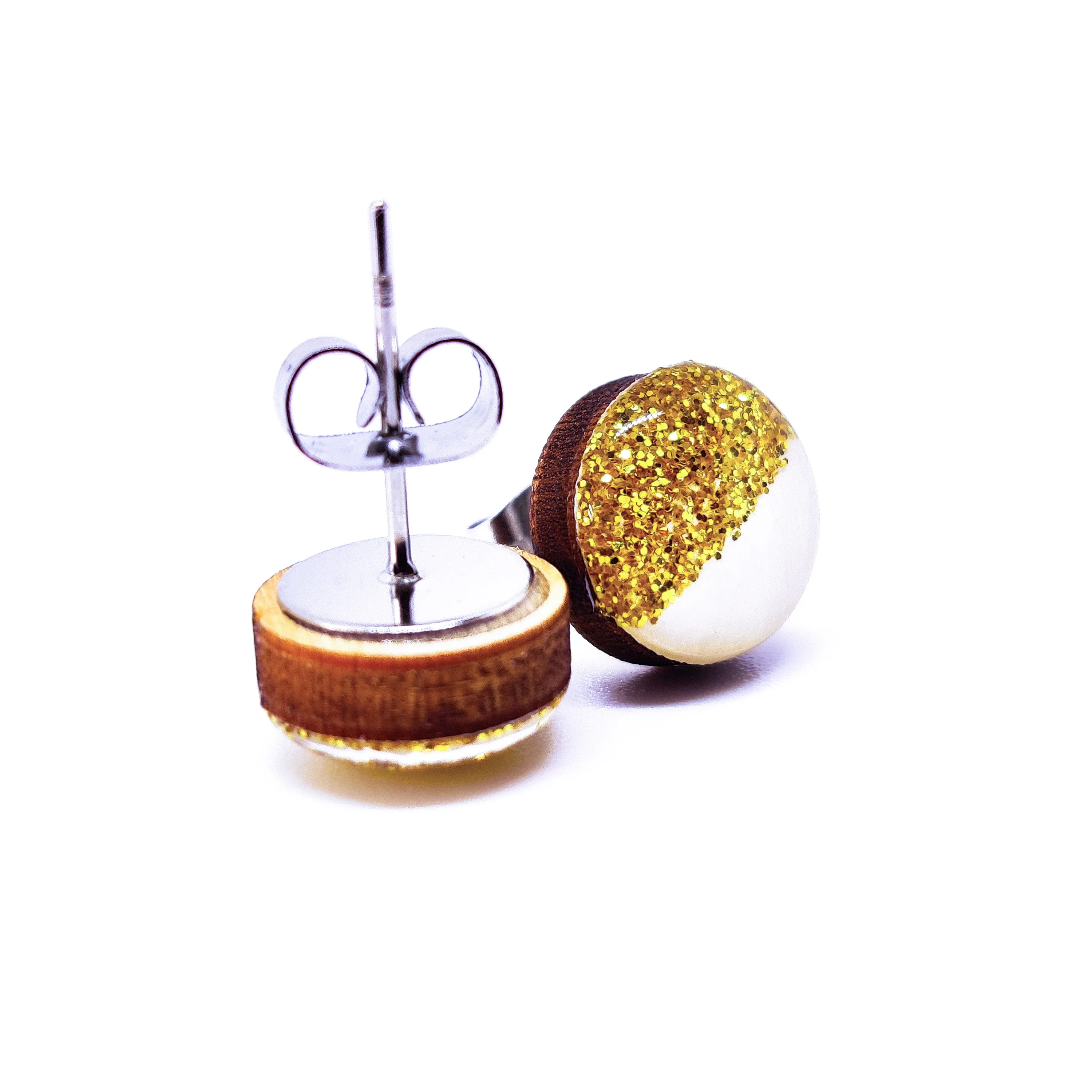 White and Gold Sparkle Stud Earrings by Candi Cove Designs