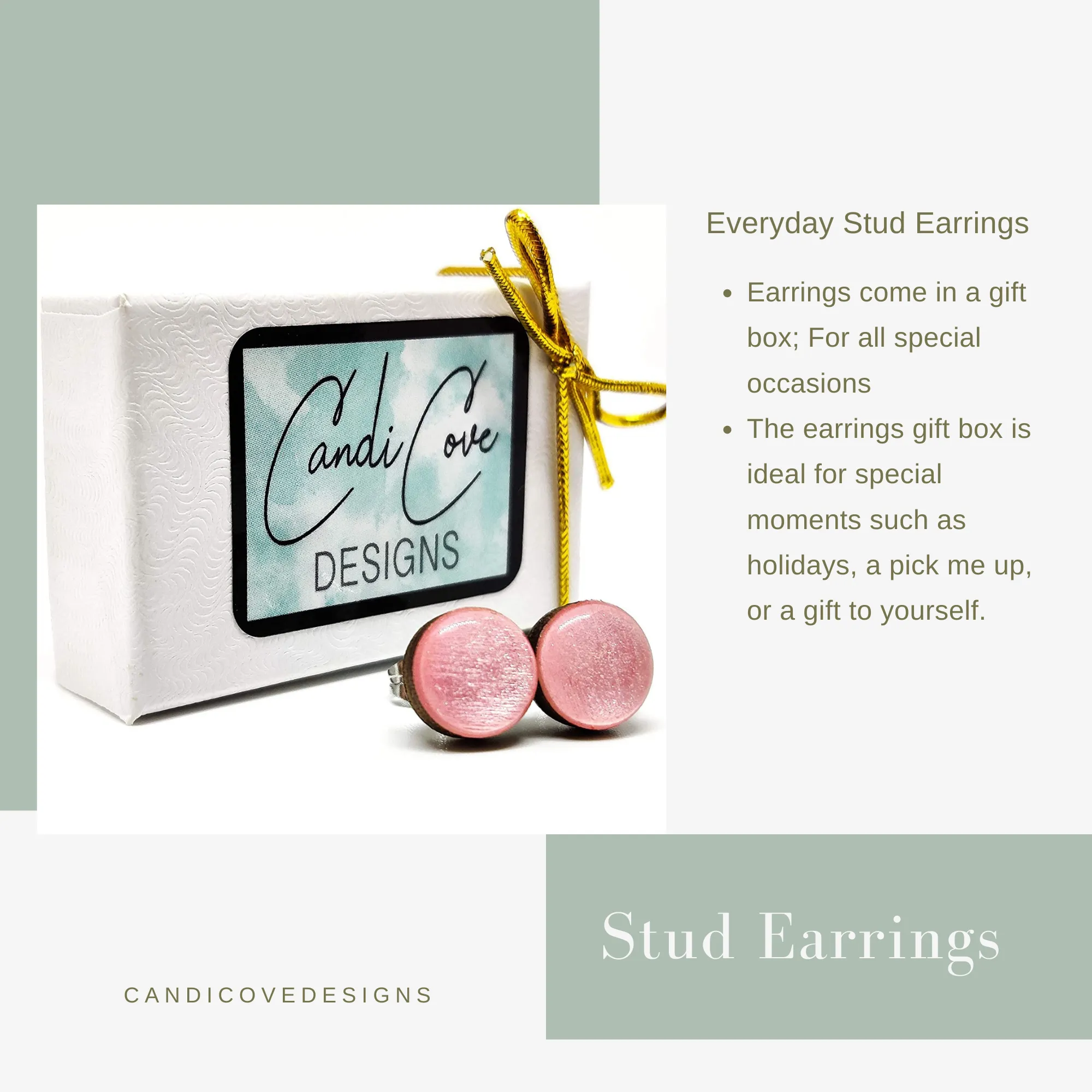 White and Gold Sparkle Stud Earrings by Candi Cove Designs