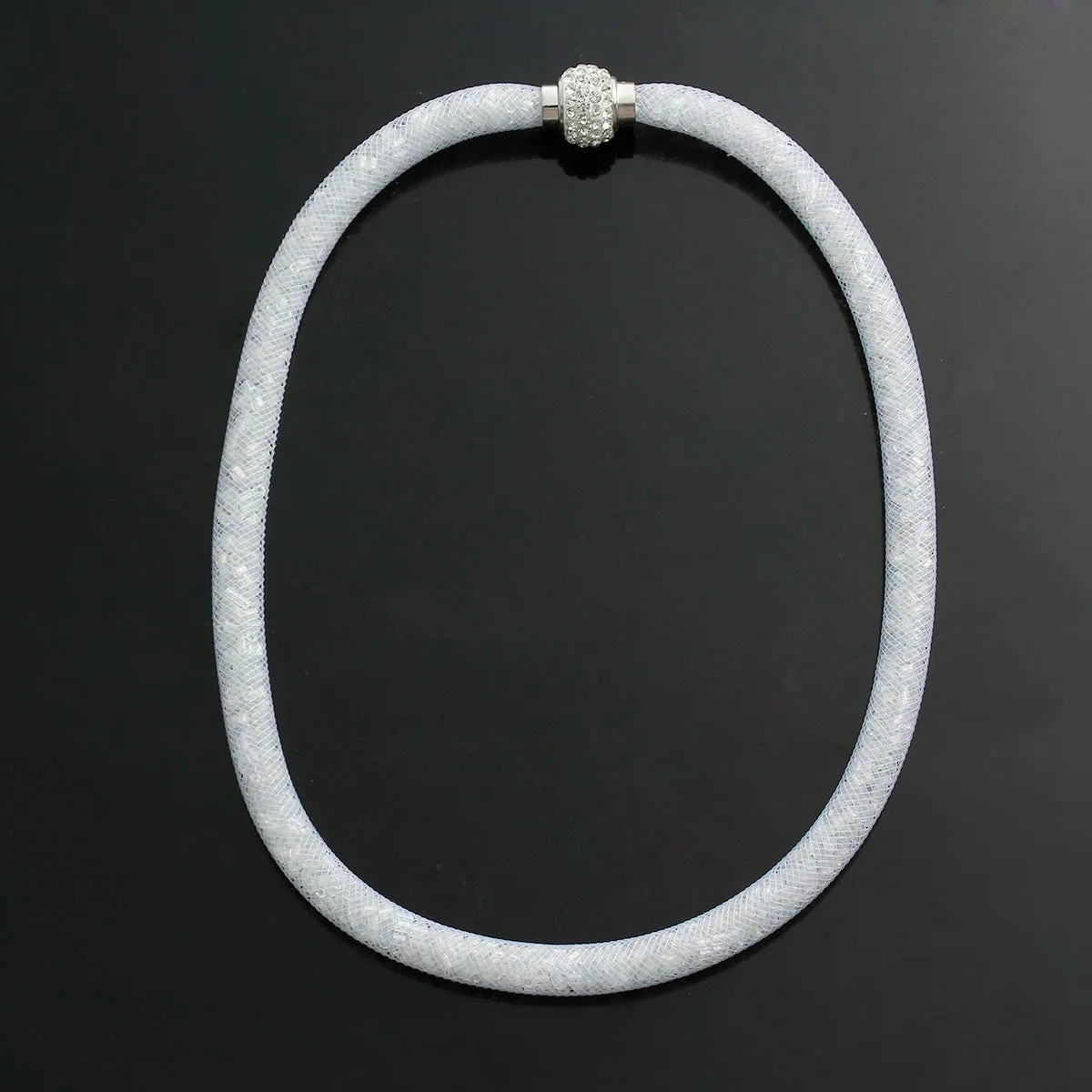 White Shiny Rhinestone Crystal Star Glitter Mesh Magnetic Necklace