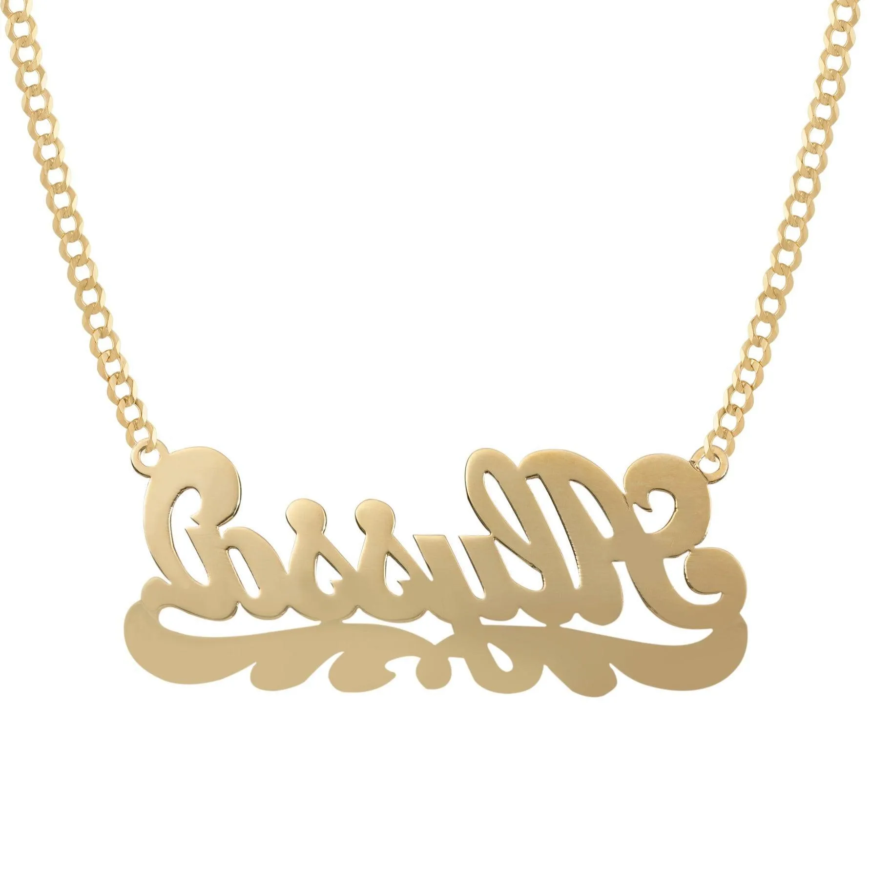 Women's Script Name Plate Diamond Ribbon Necklace 14K Gold - Style 70