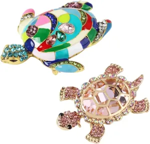 Ximimark 2 pc Fashion Enamel Turtle Brooches Pins, Unisex Animal Corsage, Lapel Pin, Women Men Suit Clothing Accessories